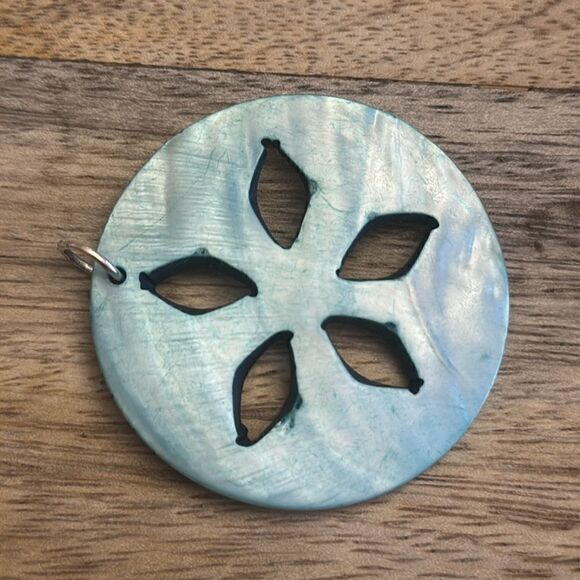 Blue Painted & Carved Shell Pendant 2” - Picture 3 of 3